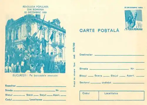 Romania stationery postcard Bucuresti pe baricadele revolutiei