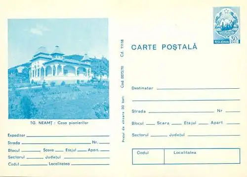 Romania stationery postcard Targu Neamt casa pionierilor