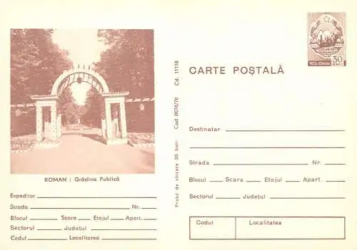 Romania stationery postcard Roman gradina publica