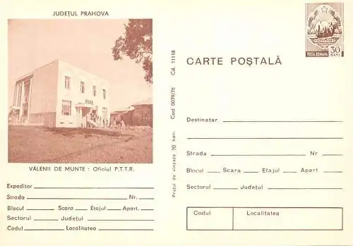Romania stationery postcard Prahova Valenii de munte oficiul PTTR