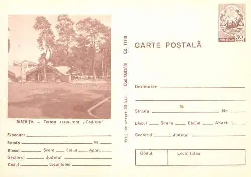 Romania stationery postcard Bistrita terasa restaurant Codrisor