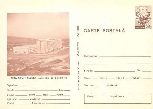 Romania stationery postcard Alba Iulia spitalul judetean si policlinica