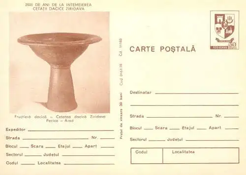 Romania stationery postcard 2000 de an de cetatea dacica Ziridava vas daco roman Arad
