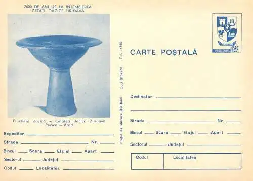 Romania stationery postcard 2000 de an de cetatea dacica Ziridava vas daco roman Arad