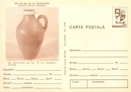 Romania stationery postcard 2000 de an de cetatea dacica Ziridava vas daco roman Arad