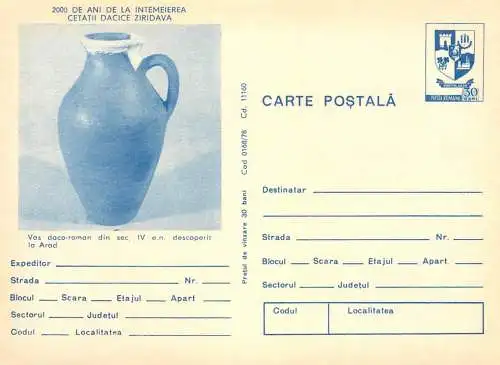 Romania stationery postcard 2000 de an de cetatea dacica Ziridava vas daco roman Arad
