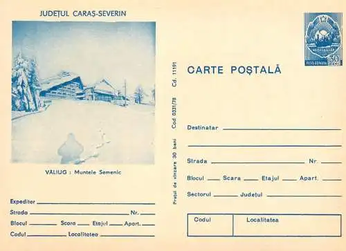 Romania stationery postcard Caras Severin Valiug Muntele Semenic hotel