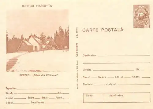 Romania stationery postcard Harghita Borsec Stana din Calimani