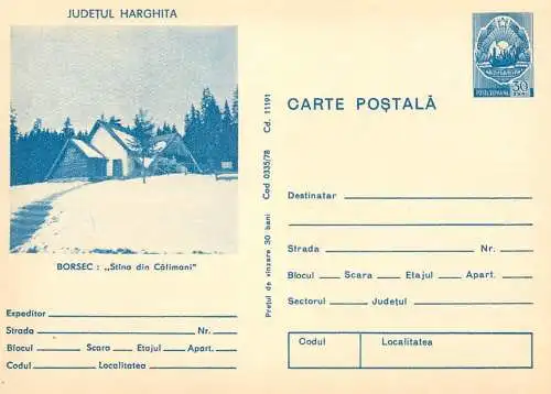 Romania stationery postcard Harghita Borsec Stana din Calimani
