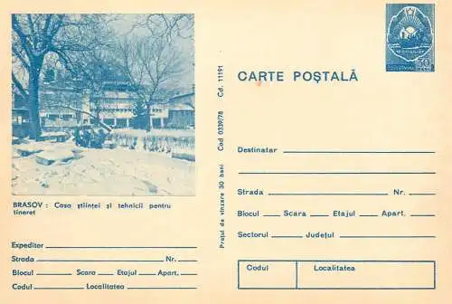 Romania stationery postcard Brasov casa stiintei si tehnicii pentru tineret
