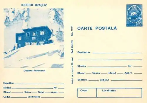Romania stationery postcard Brasov cabana Postavarul