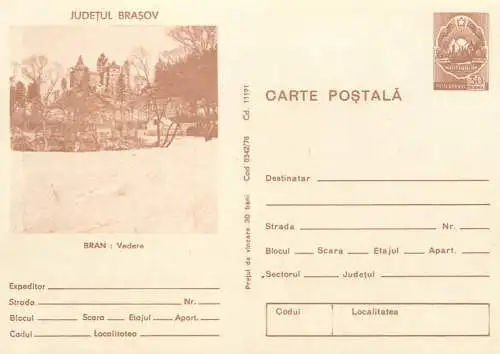 Romania stationery postcard Brasov vedere din Bran