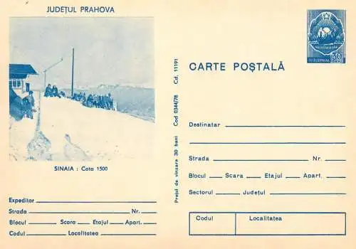 Romania stationery postcard Prahova Sinaia cota 1500