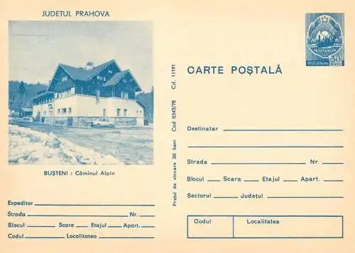 Romania stationery postcard Prahova Busteni caminul Alpin