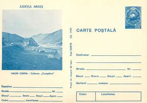 Romania stationery postcard Judet Arges Valea Capra Cabana Cumpana