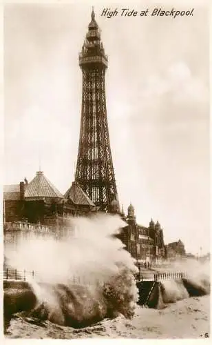 United Kingdom England Lancashire Blackpool high tide and tower