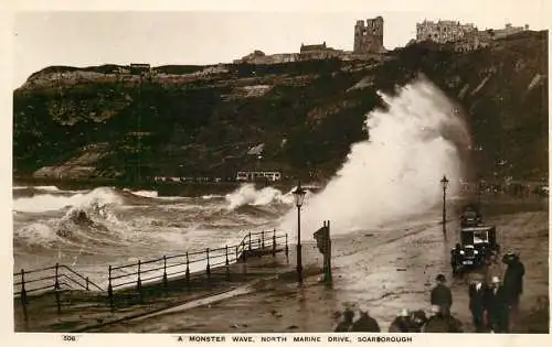 United Kingdom England Scarborough, North Yorkshire monster wave splash