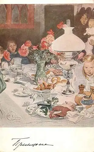 Fine arts painting Carl Larsson Bei Tische Munchen