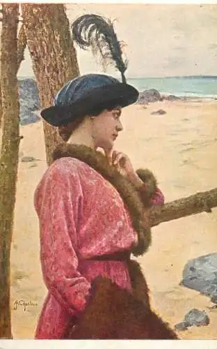 Fine arts painting A. Chantron la plage du souvenir