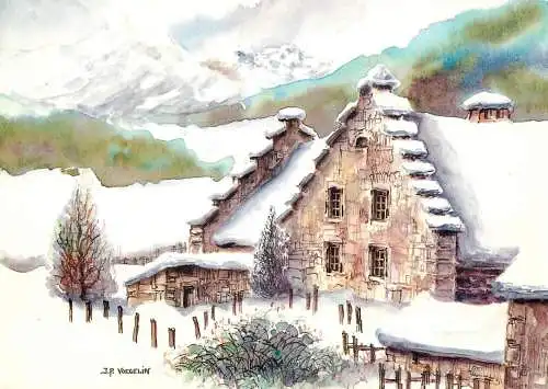 Fine arts painting aquareelle de les Alpes J.P. Voegelin