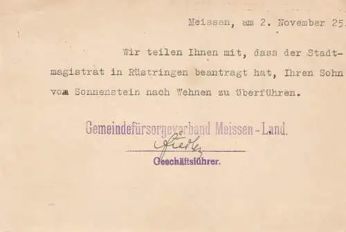 Meissen Postkarte 1925