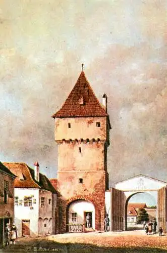 Romania Sibiu Poarta Sag vedere dinspre oras (demolata in 1858) pictura Johann Bobel
