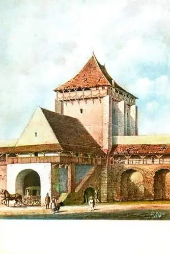 Romania Sibiu Poarta Burger vedere dinspre oras (demolata in 1856) pictura Johann Bobel