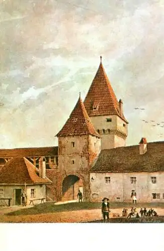 Romania Sibiu Poarta Elisabeta, vedere dinspre oras (demolata in 1865) pictura Johann Bobel