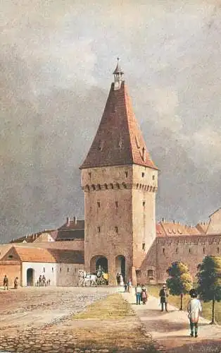 Romania Sibiu Poarta Cisnadiei vedere din exerior (demolata in 1836) pictura Johann Bobel
