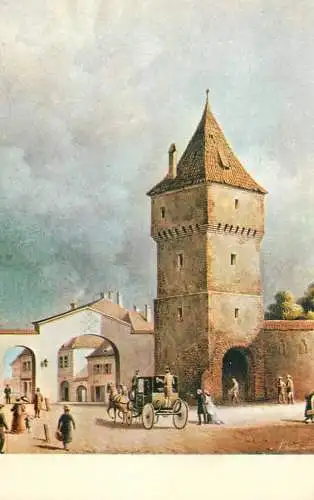 Romania Sibiu Poarta Sag, vedere din exterior (demolata in 1858) pictura Johann Bobel