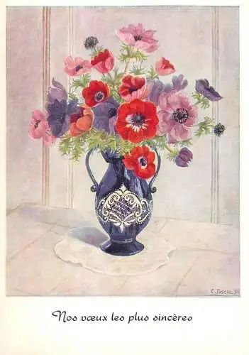 Anemones d'apres un tableau original peint aux pieds par Ch. Paasche carte postale signee
