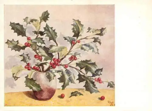 Houx d'apres un tableau original peint a la bouche par Riek de Vos carte postale signee