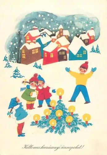 Christmas greetings children types winter joys illustration