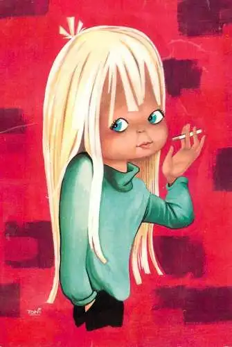 Smoking doll type Toni signed illustration
