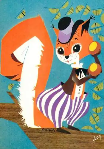 Funny animals squirrel Auphan signed illustration