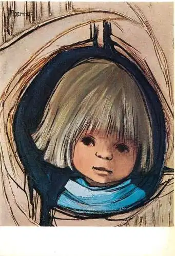 Children types painting signed post card