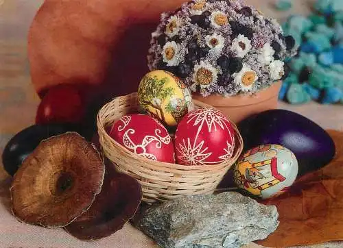 Easter greetings painted eggs