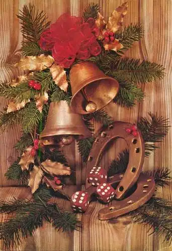 New Year greetings bells decorative ornaments & horseshoe lucky charm