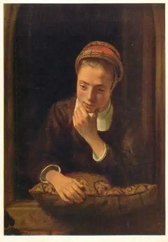 Girl at window Nicolas Maes painting