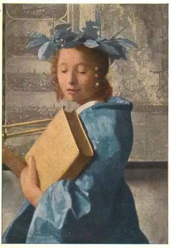 Vermeer van Delft Woman in a blue dress detail painting