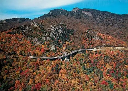 USA Linville NC Grandfather Mountain Blue Ridge Parkway Linn Cove Viaduct autumn colours aerial view