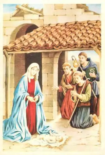 Religious scene illustration Shepherds adoring the Holy Child