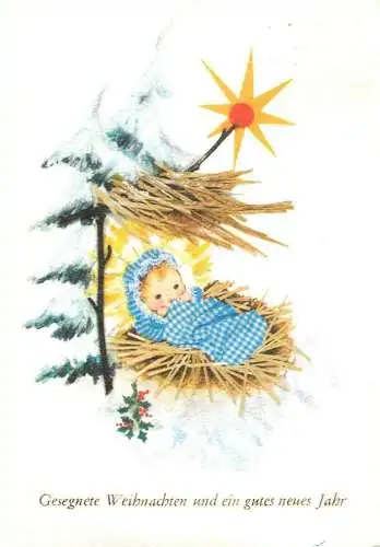 Winter Holidays Greetings Holy Baby getting born illustration