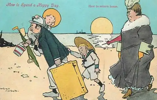 How to spend a happy day how to return home seaside comic signed Lawson Wood