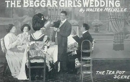 The Beggar Girl`s Wedding by Walter Melville the tea pot scene postcard