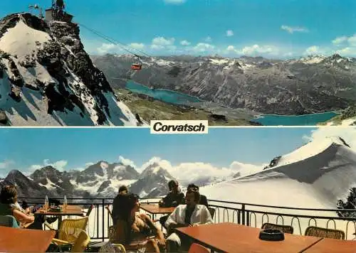 Switzerland Corvatsch telecabine and mountain view terrace