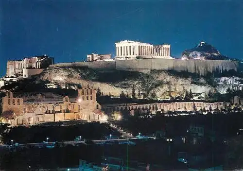 Greece Athens temple of the Acropolis illuminated