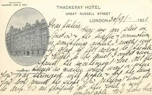 Thackeray Hotel Great Russell Street LONDON 1921