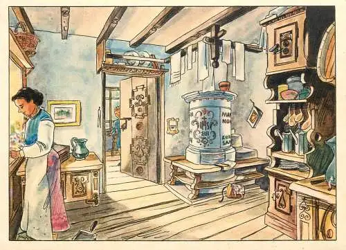 Switzerland Walliser Bauernstube Fritz Krumenacher 1950 Kitchen scene