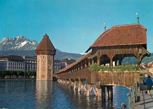 Switzerland Luzern Kapellbrucke mit Pilatus